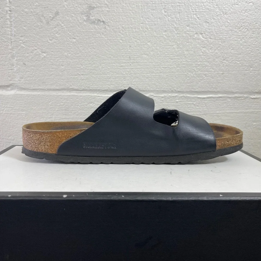 Birkenstock Arizona Black Leather Black Sandals Slide Slip On Men's 42 EU/8 US